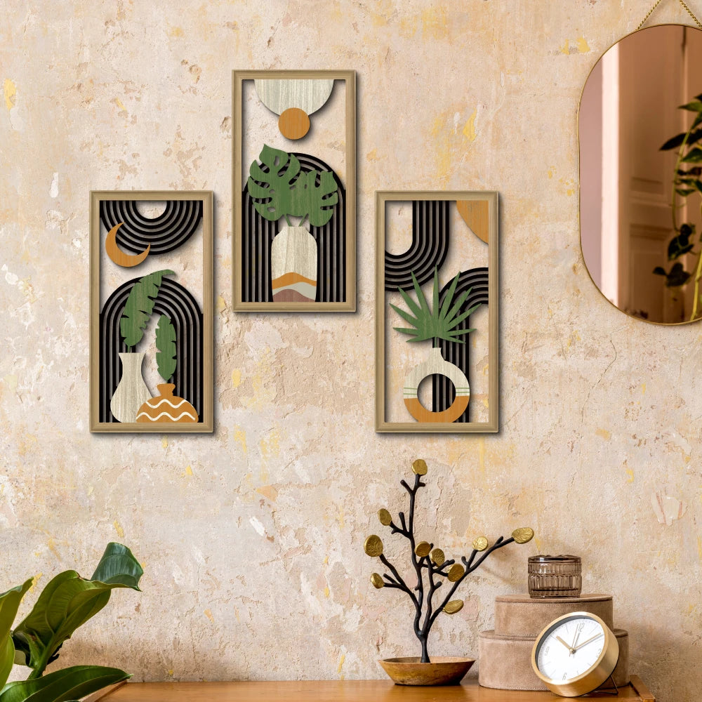 Sirocco Trio – 3pc Bohemian Hollow Wood Wall Art Set