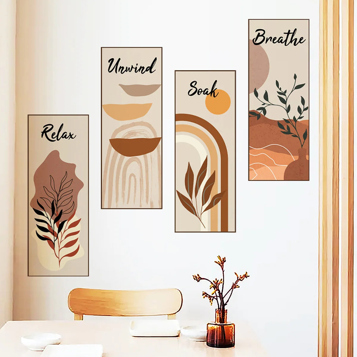 Bohemian Abstract Wall Mural – Self-Adhesive PVC Wallpaper Set (4pcs)