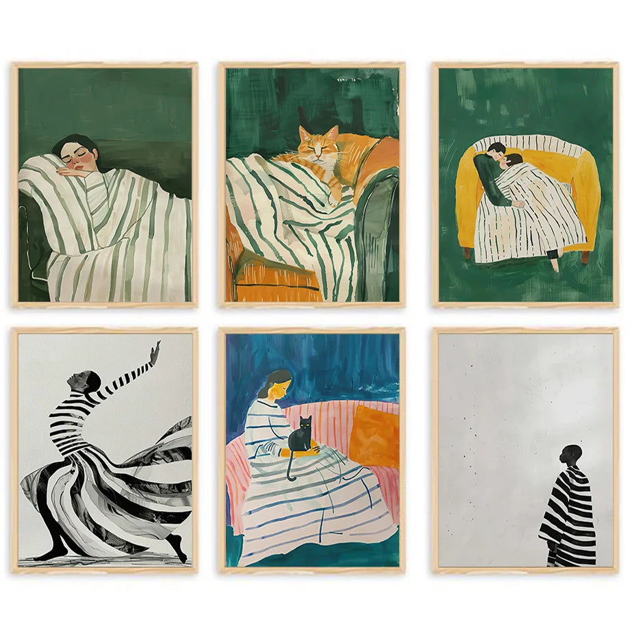 Muse & Whiskers – Woman and Cat Abstract Canvas Print