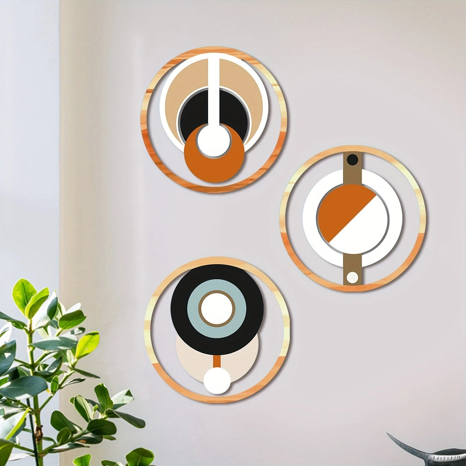 Wooden Circular Wall Art Set – Pastoral Plant