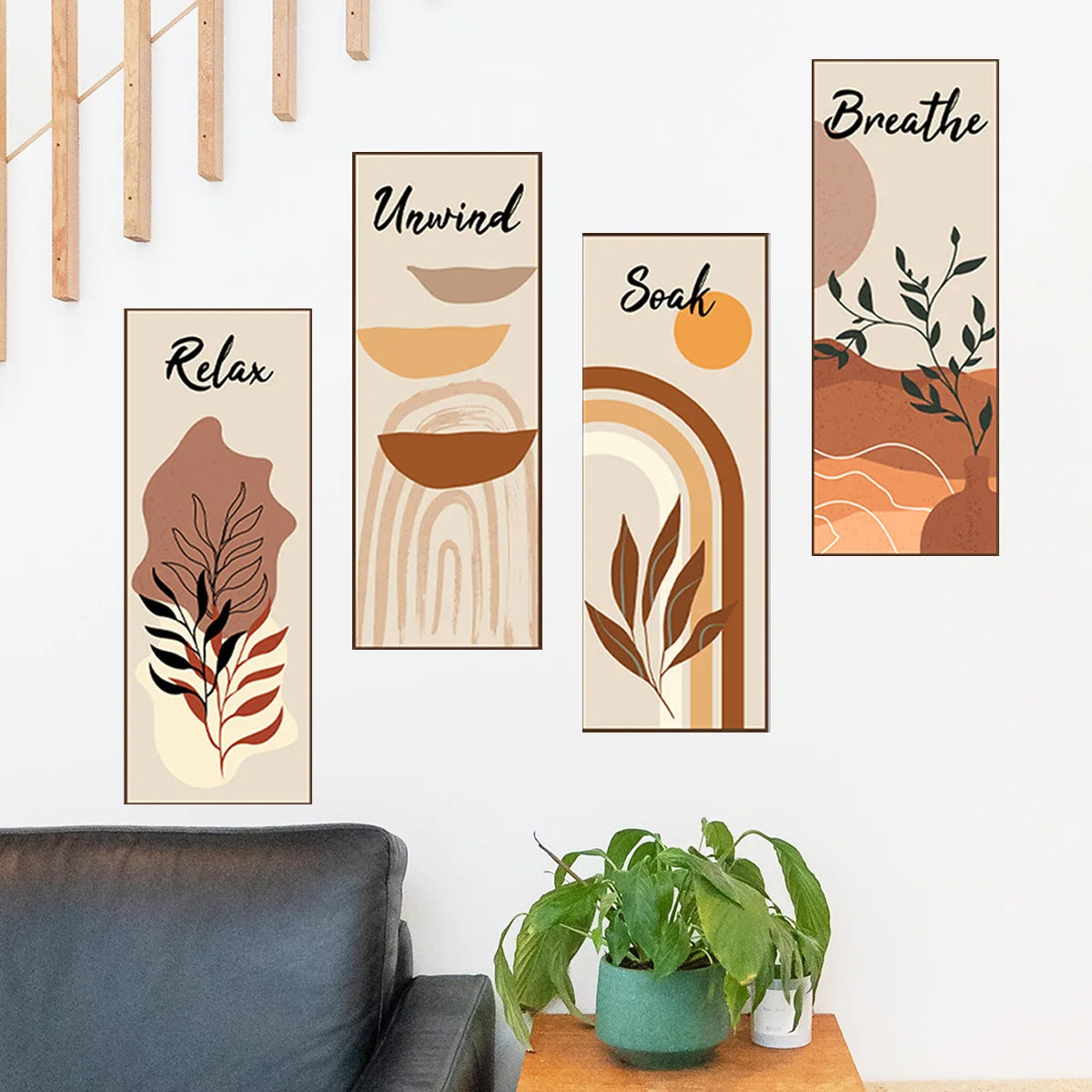 Bohemian Abstract Wall Mural – Self-Adhesive PVC Wallpaper Set (4pcs)
