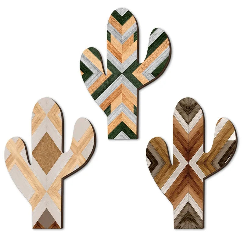 Wooden Cactus Wall Decor Set – Boho Hanging