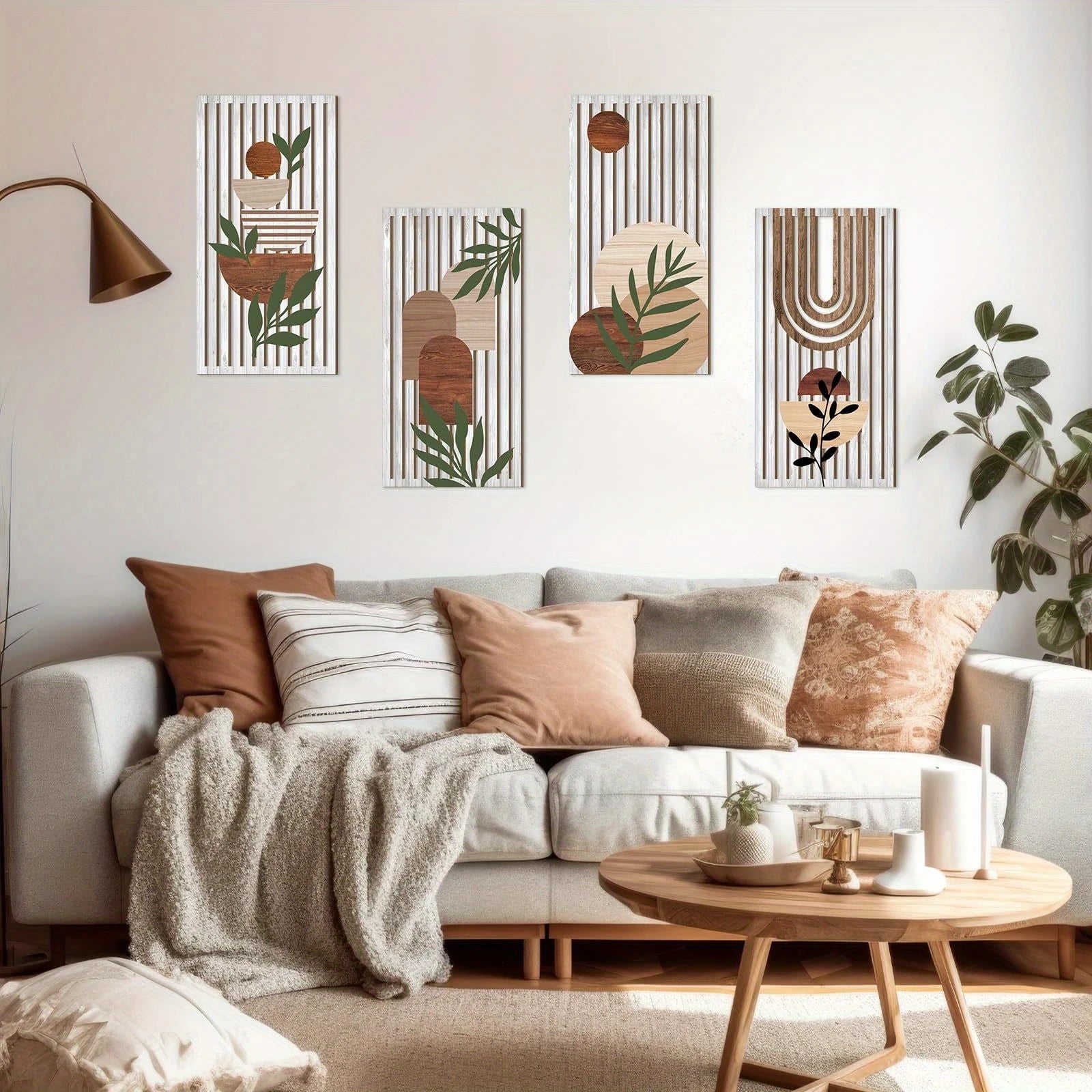Solscape Set – 4pc Boho Abstract Sun & Rainbow Wooden Wall Panels