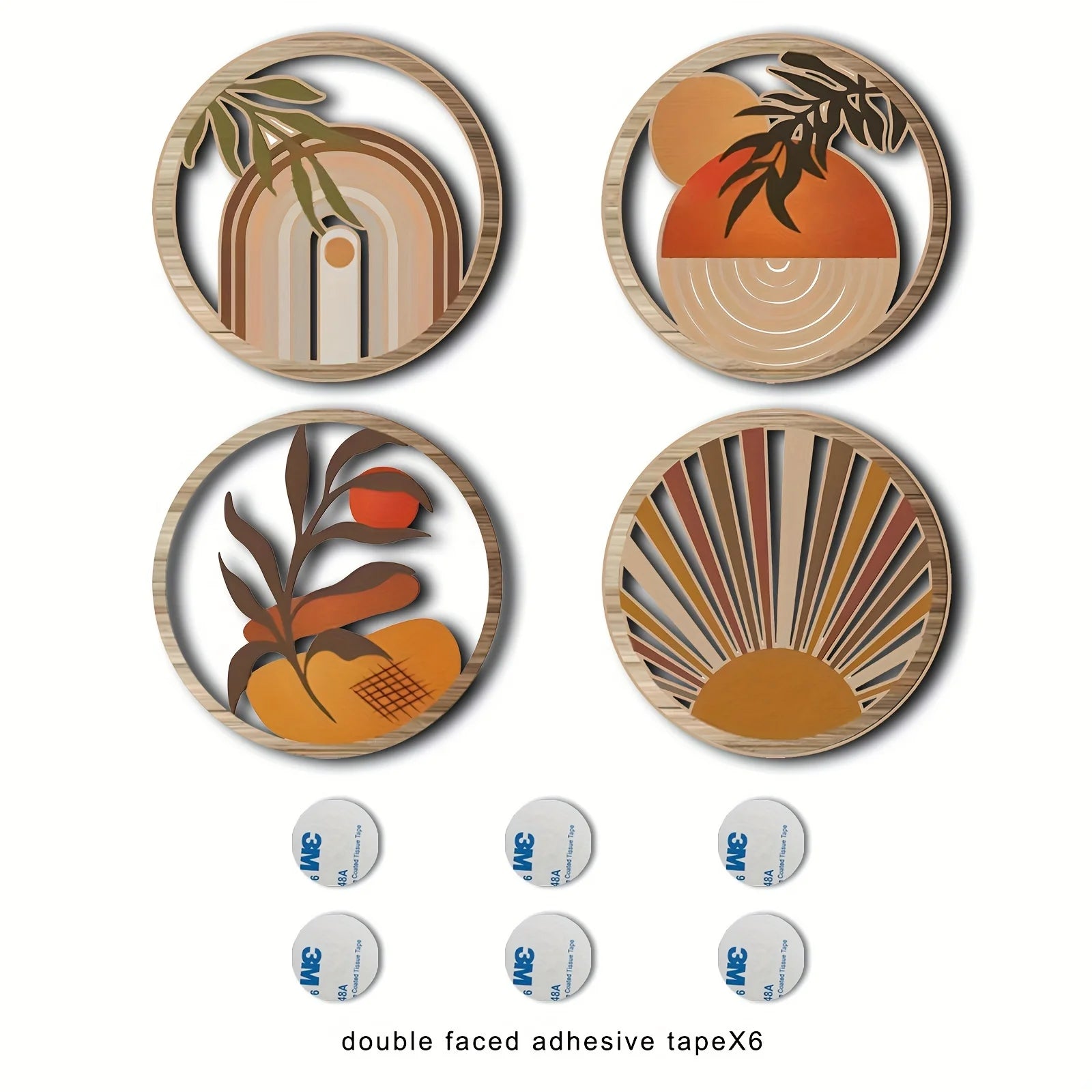 Boho Harmony – 4-Piece Wooden Wall Sculpture Set