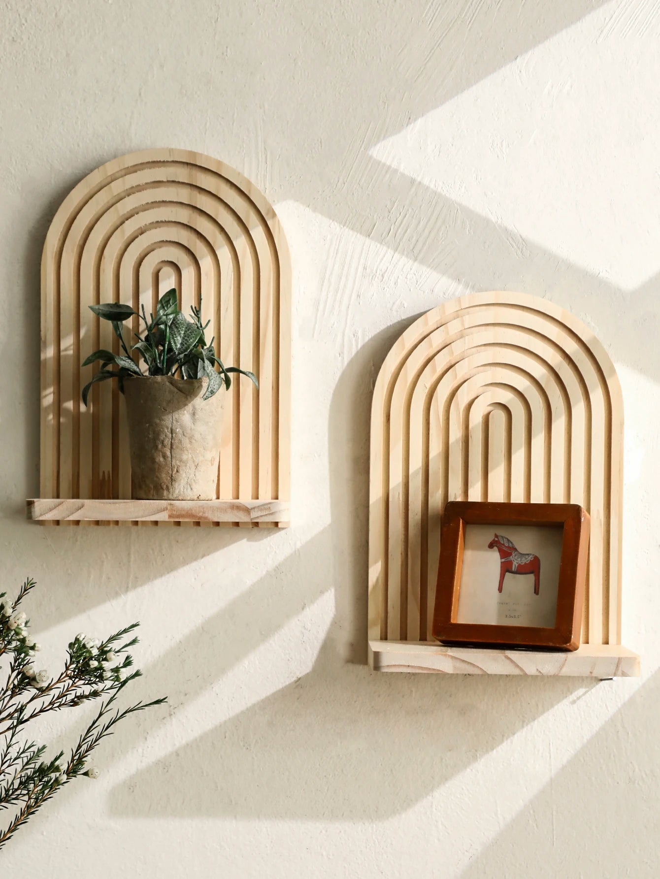 Boho Arch Wooden Floating Wall Shelf – Wall-Mounted Display Rack