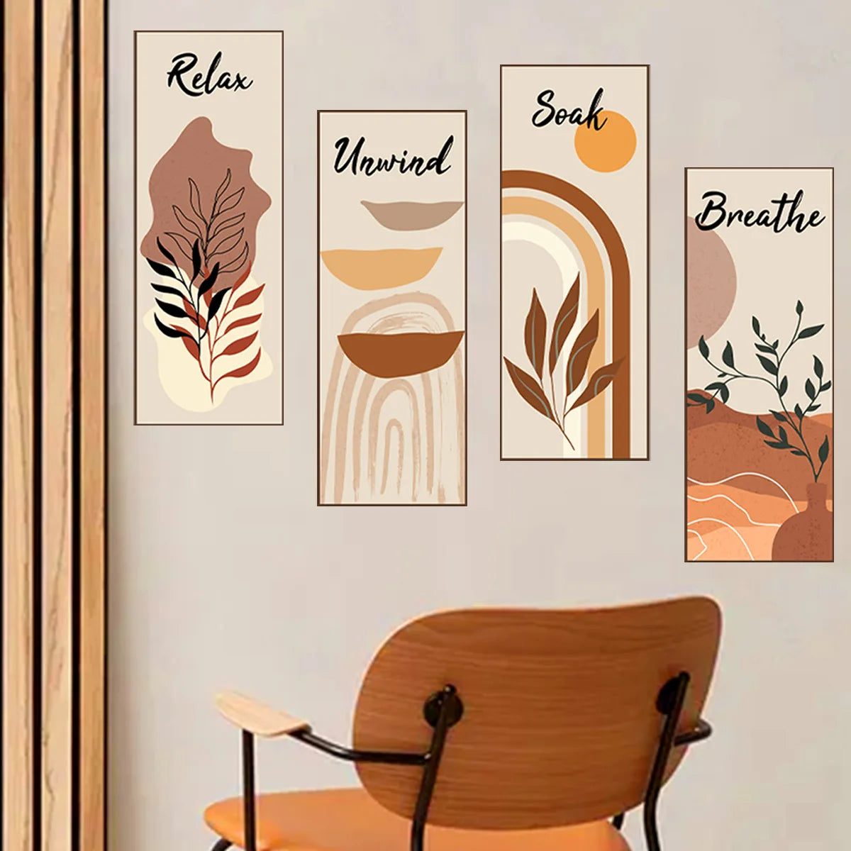 Bohemian Abstract Wall Mural – Self-Adhesive PVC Wallpaper Set (4pcs)