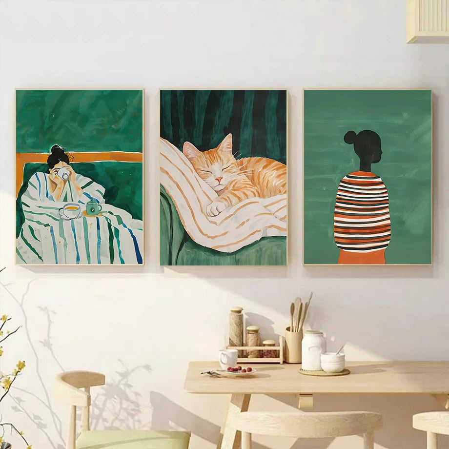 Muse & Whiskers – Woman and Cat Abstract Canvas Print