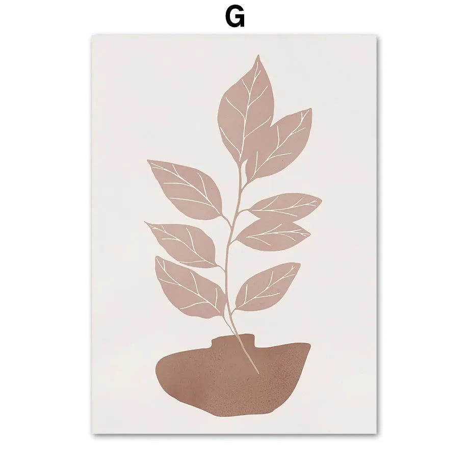 Boho Essence – Abstract Lines & Leaves Canvas Art