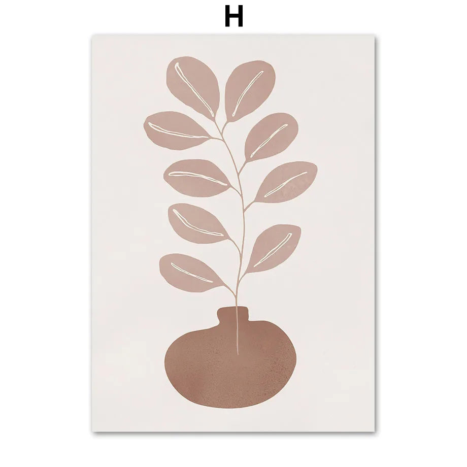 Boho Essence – Abstract Lines & Leaves Canvas Art