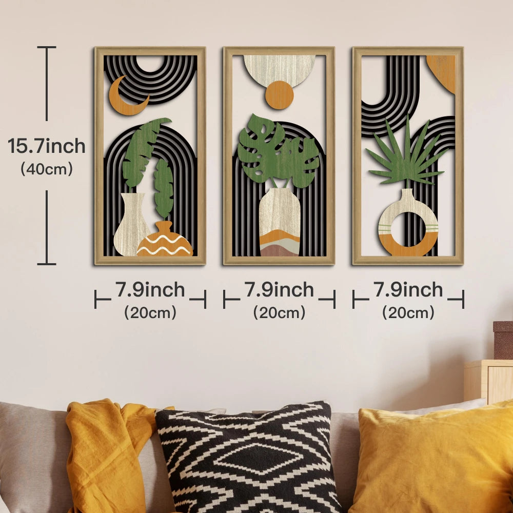 Sirocco Trio – 3pc Bohemian Hollow Wood Wall Art Set