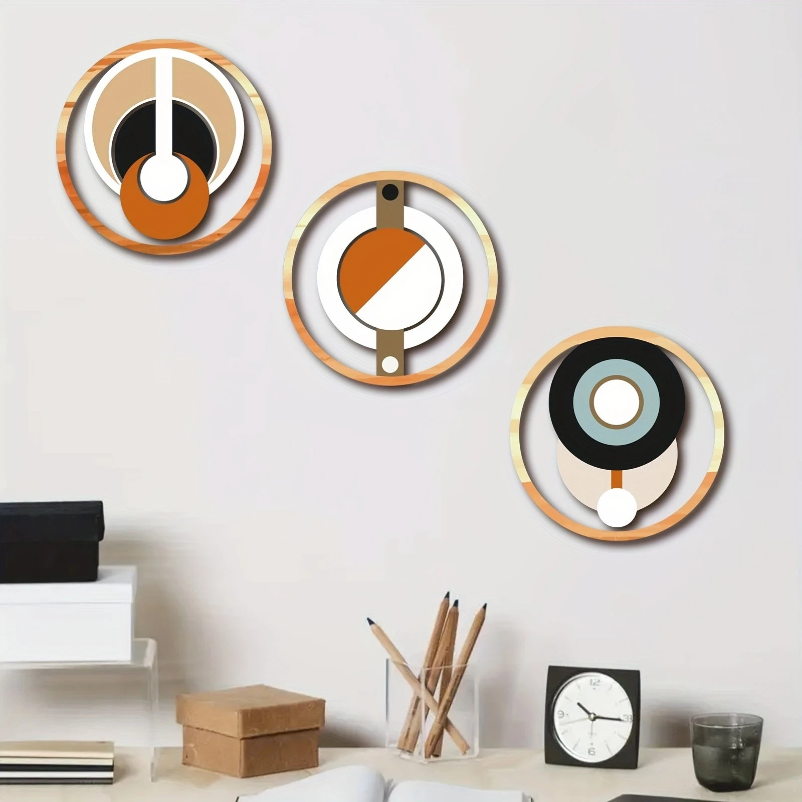 Wooden Circular Wall Art Set – Pastoral Plant