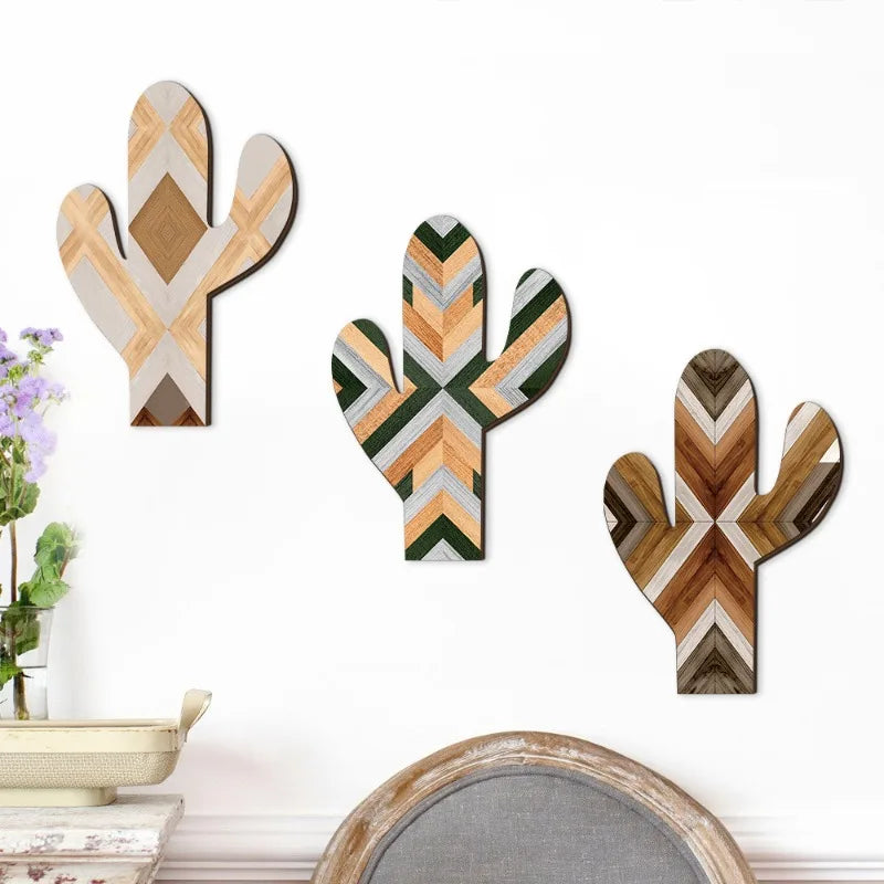 Wooden Cactus Wall Decor Set – Boho Hanging