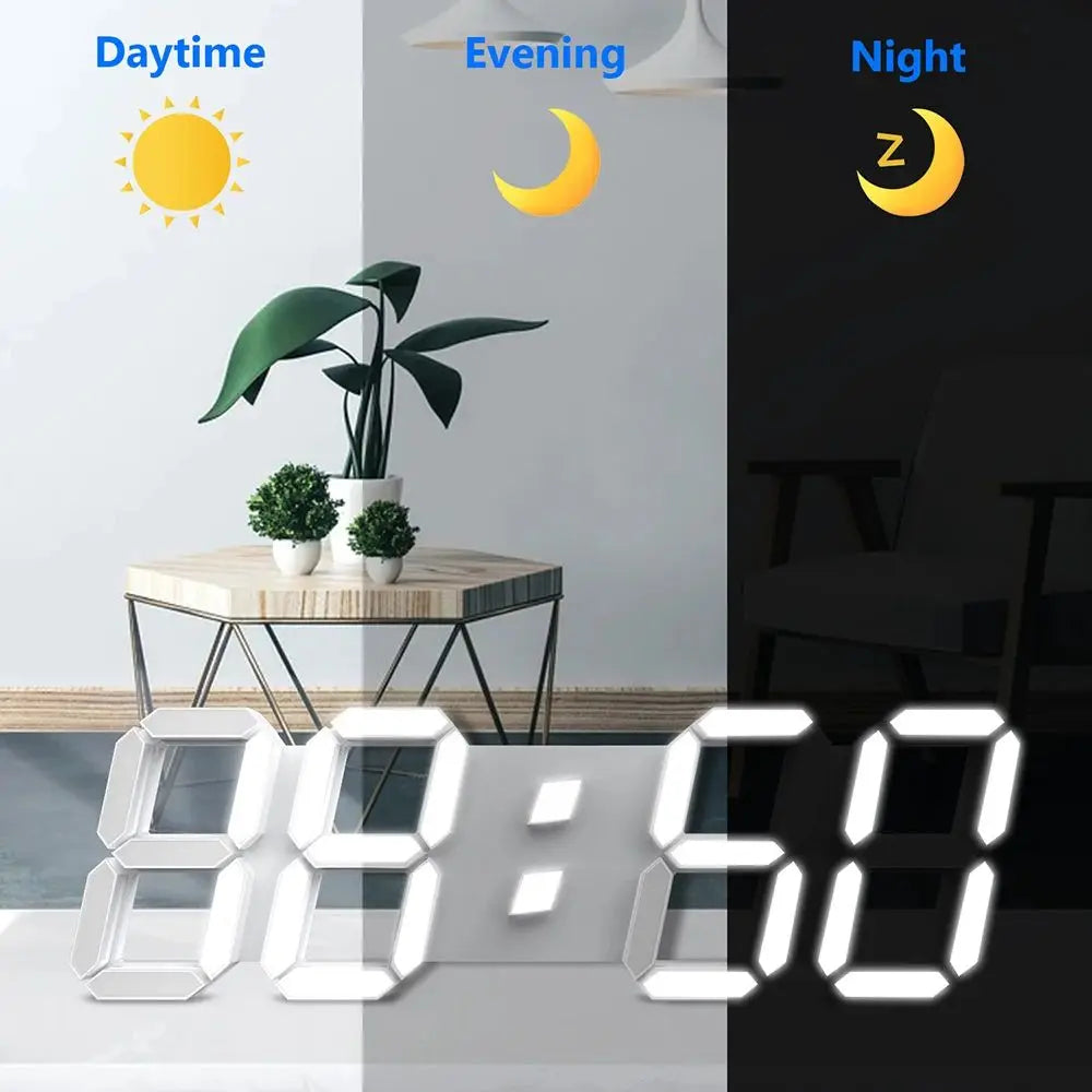Modern 3D LED Wall Clock – Digital Display with Date, Temperature, Alarm & USB Power