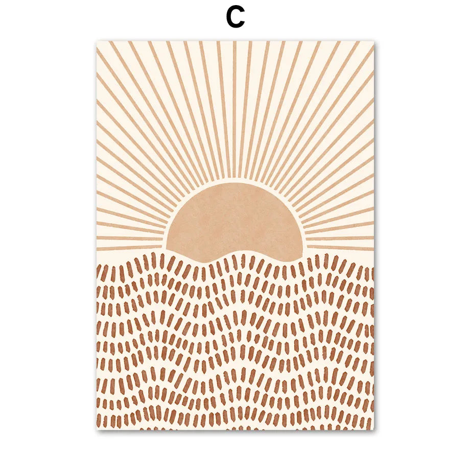 Boho Radiance – Sun, Girl & Geometry Nordic Canvas Art