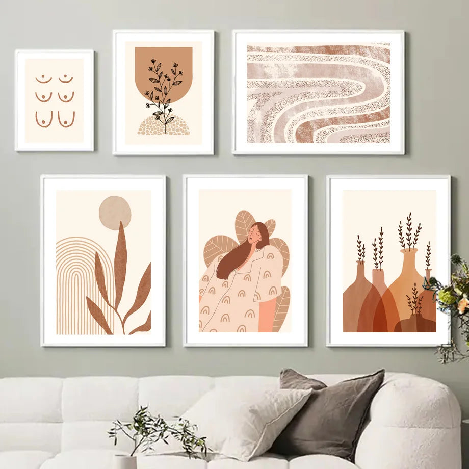 Boho Radiance – Sun, Girl & Geometry Nordic Canvas Art