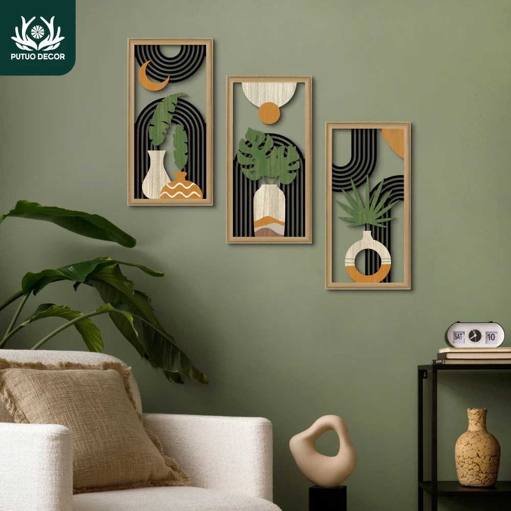 Sirocco Trio – 3pc Bohemian Hollow Wood Wall Art Set