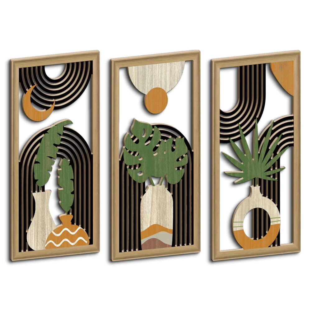 Sirocco Trio – 3pc Bohemian Hollow Wood Wall Art Set