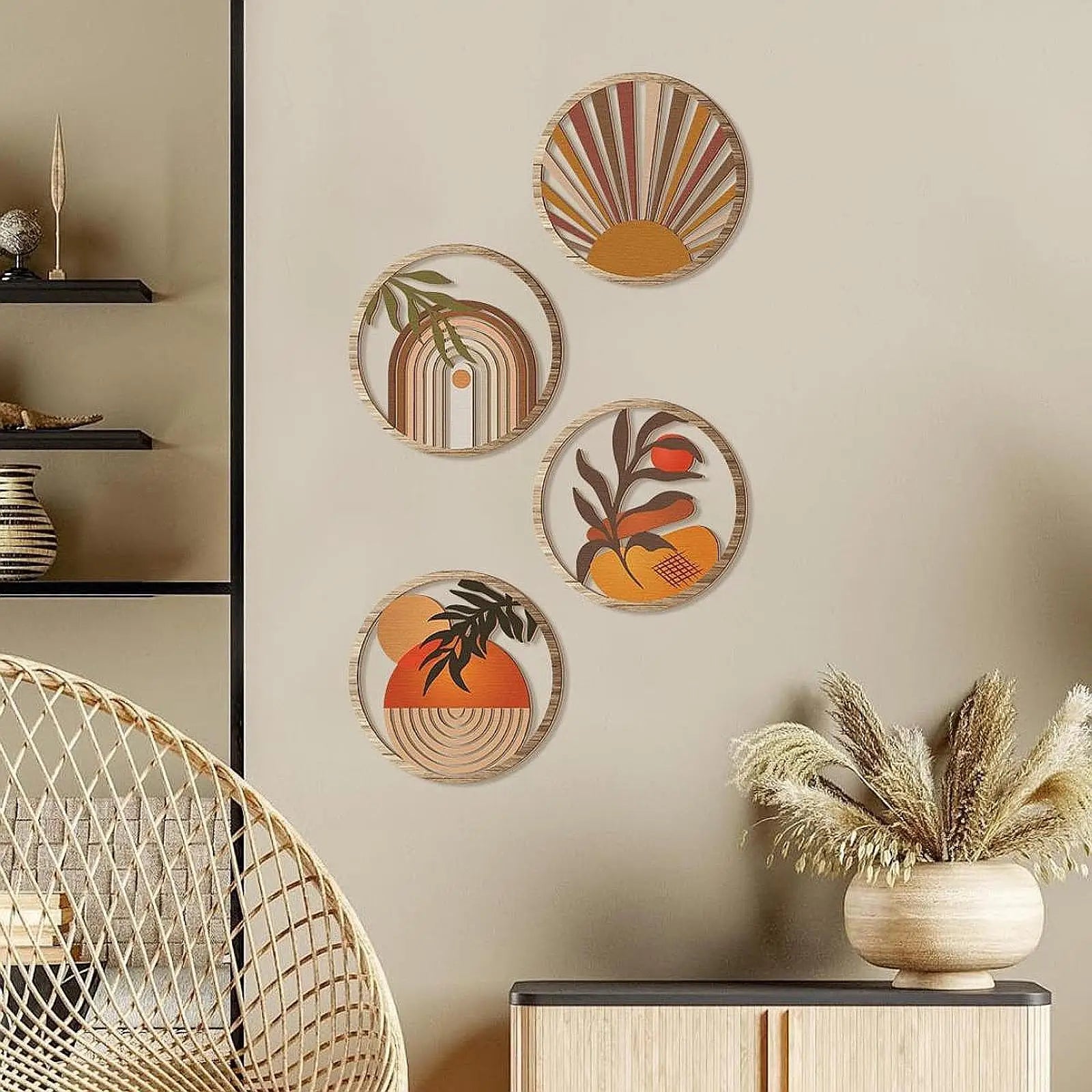 Geometric Boho Wooden Wall Art Set