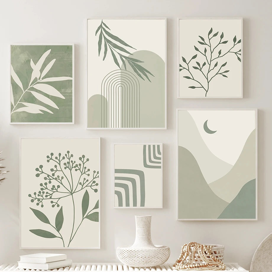 Luna Verde – Abstract Plant & Rainbow Geometric Canvas Print