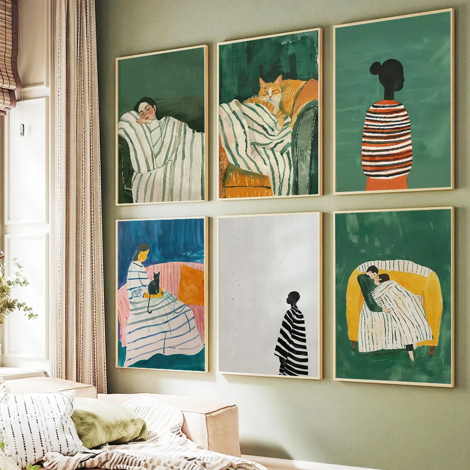 Muse & Whiskers – Woman and Cat Abstract Canvas Print