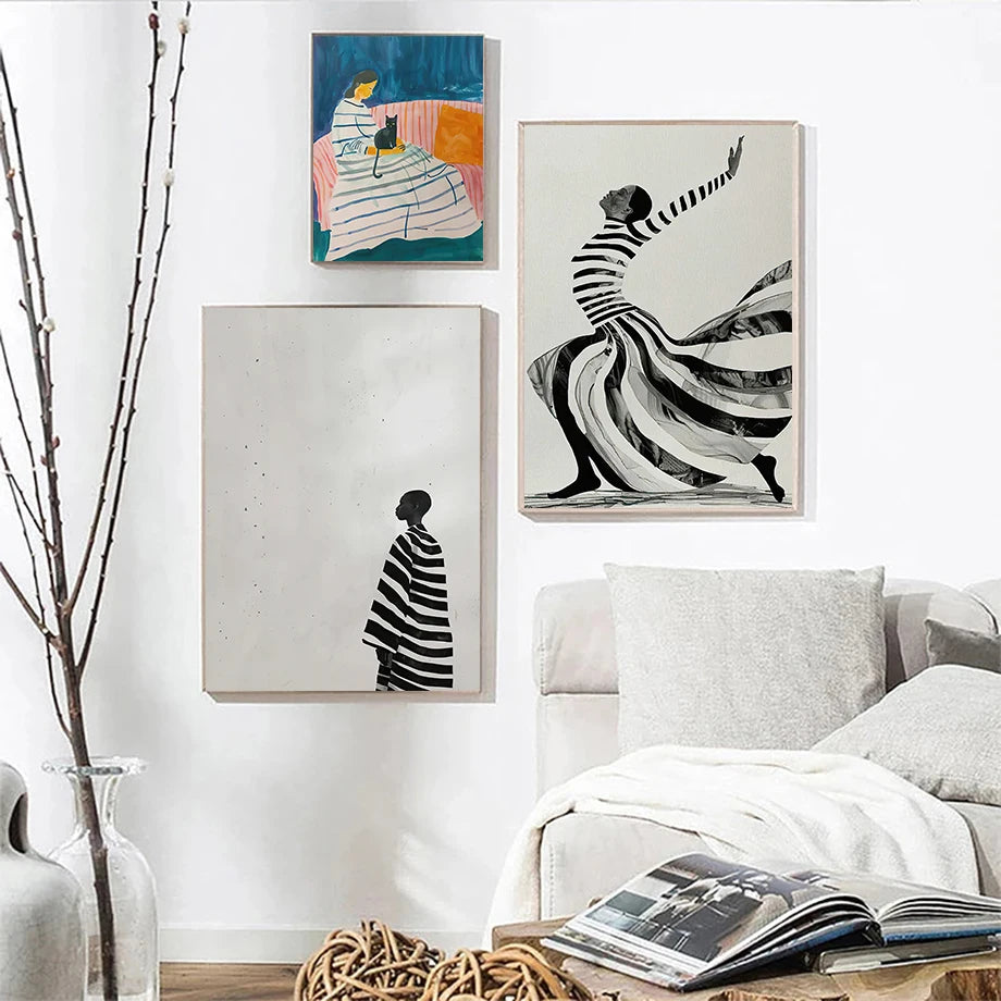 Muse & Whiskers – Woman and Cat Abstract Canvas Print
