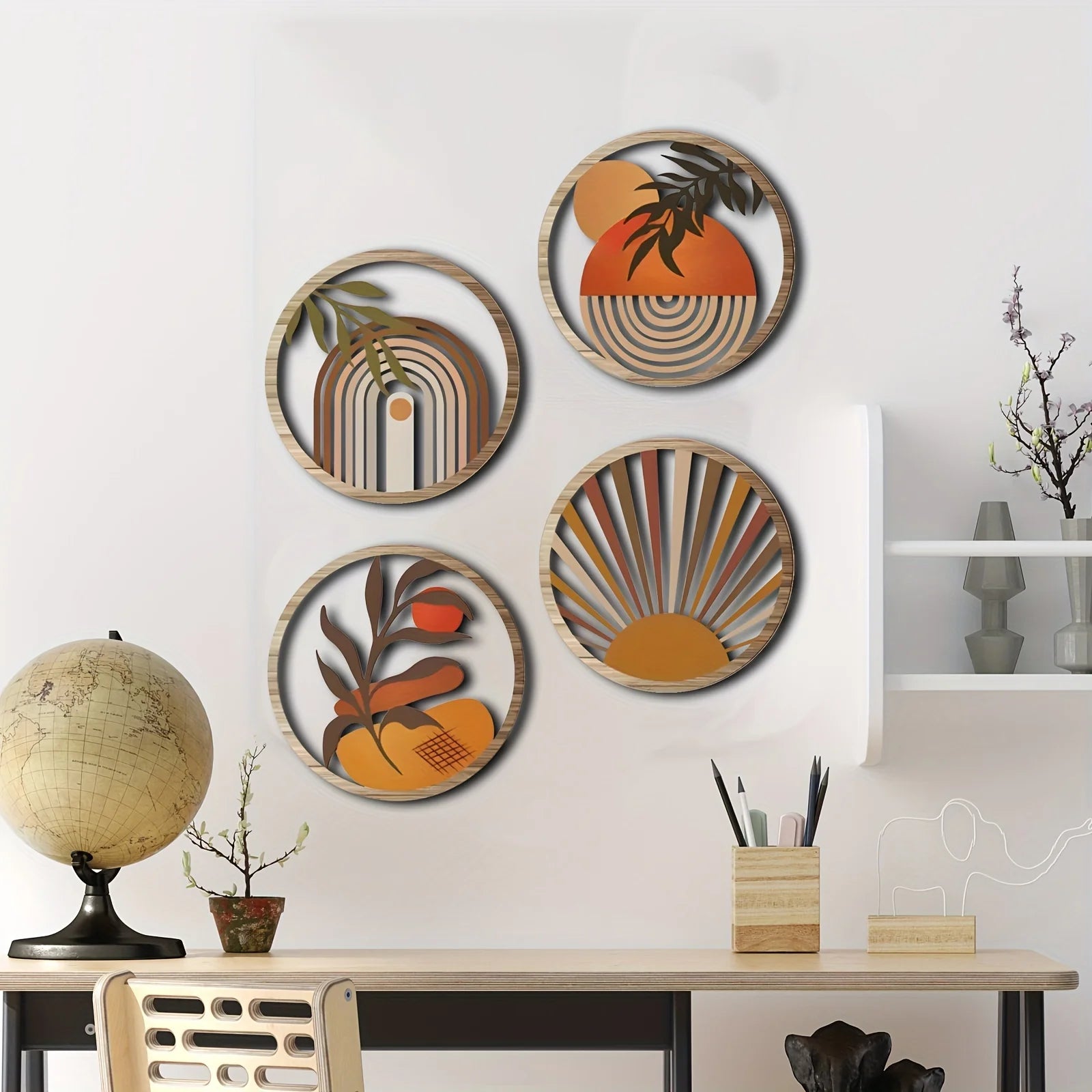 Boho Harmony – 4-Piece Wooden Wall Sculpture Set