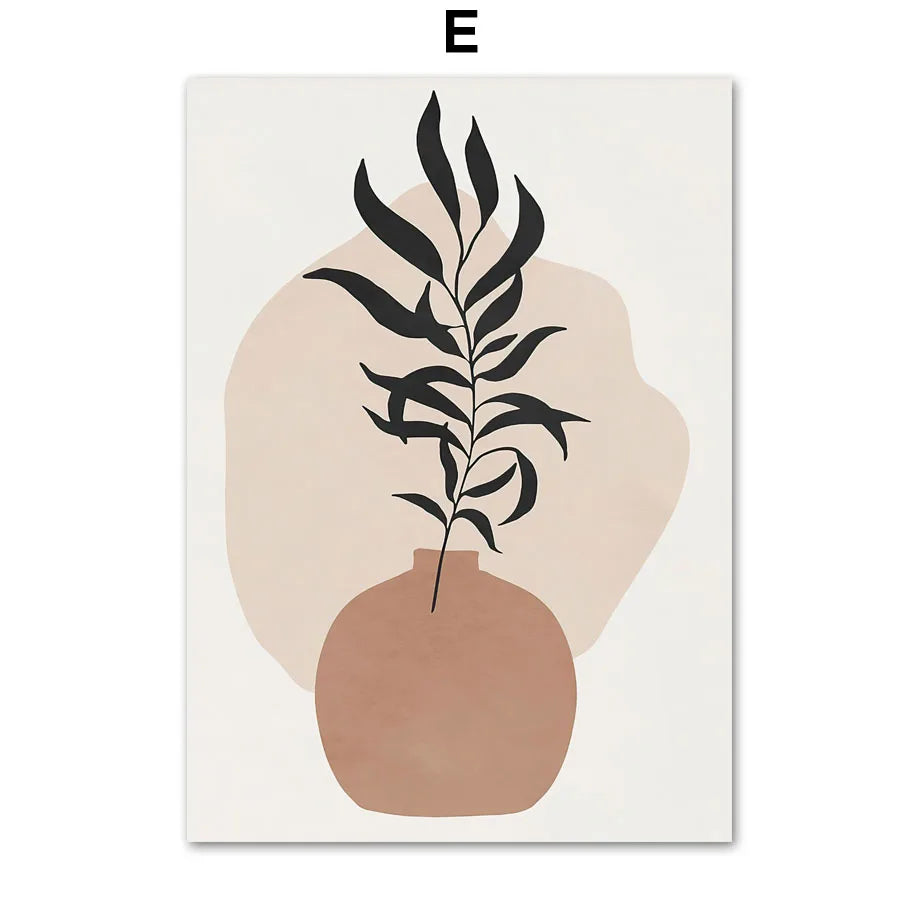 Boho Essence – Abstract Lines & Leaves Canvas Art