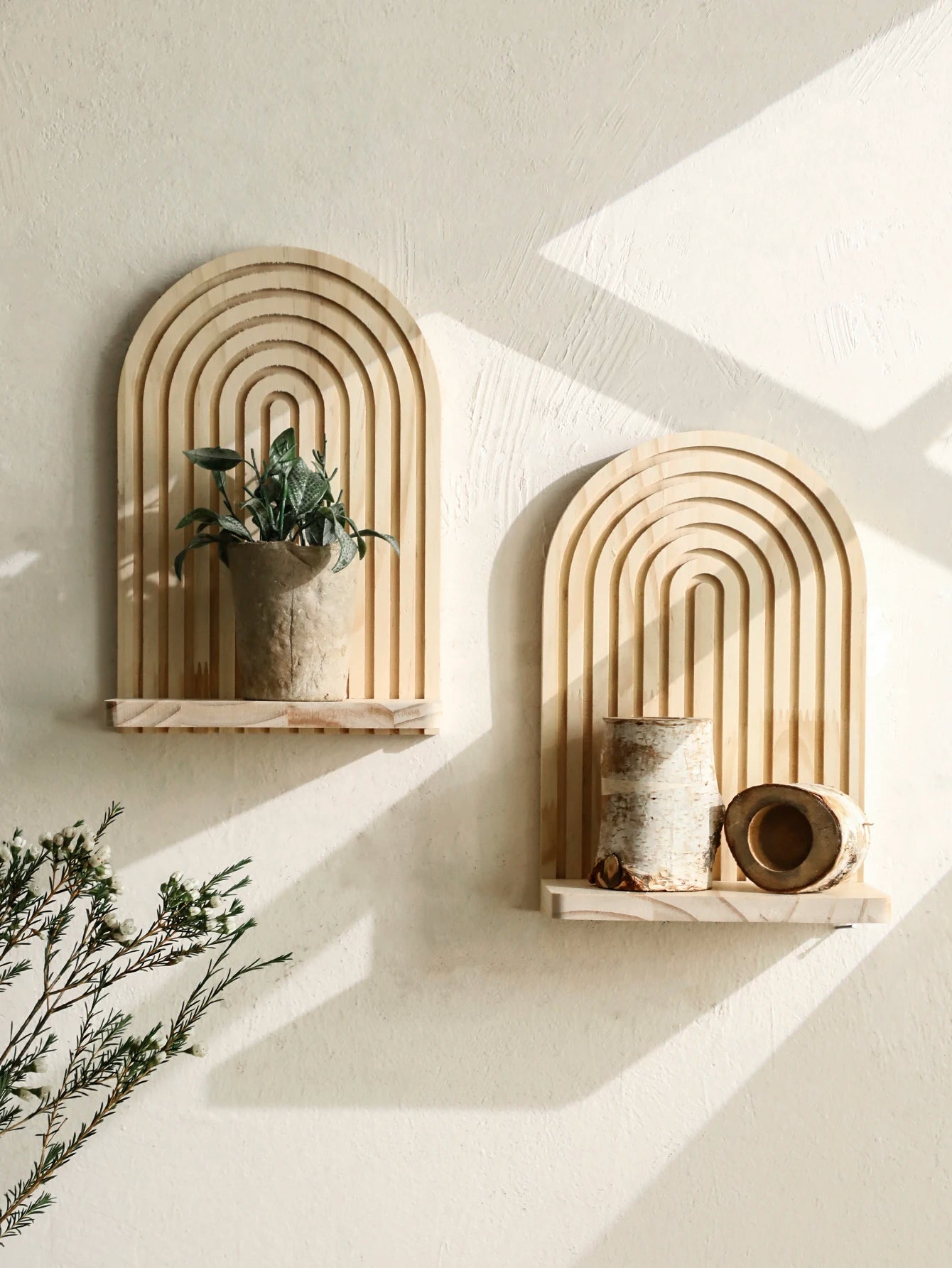 Boho Arch Wooden Floating Wall Shelf – Wall-Mounted Display Rack