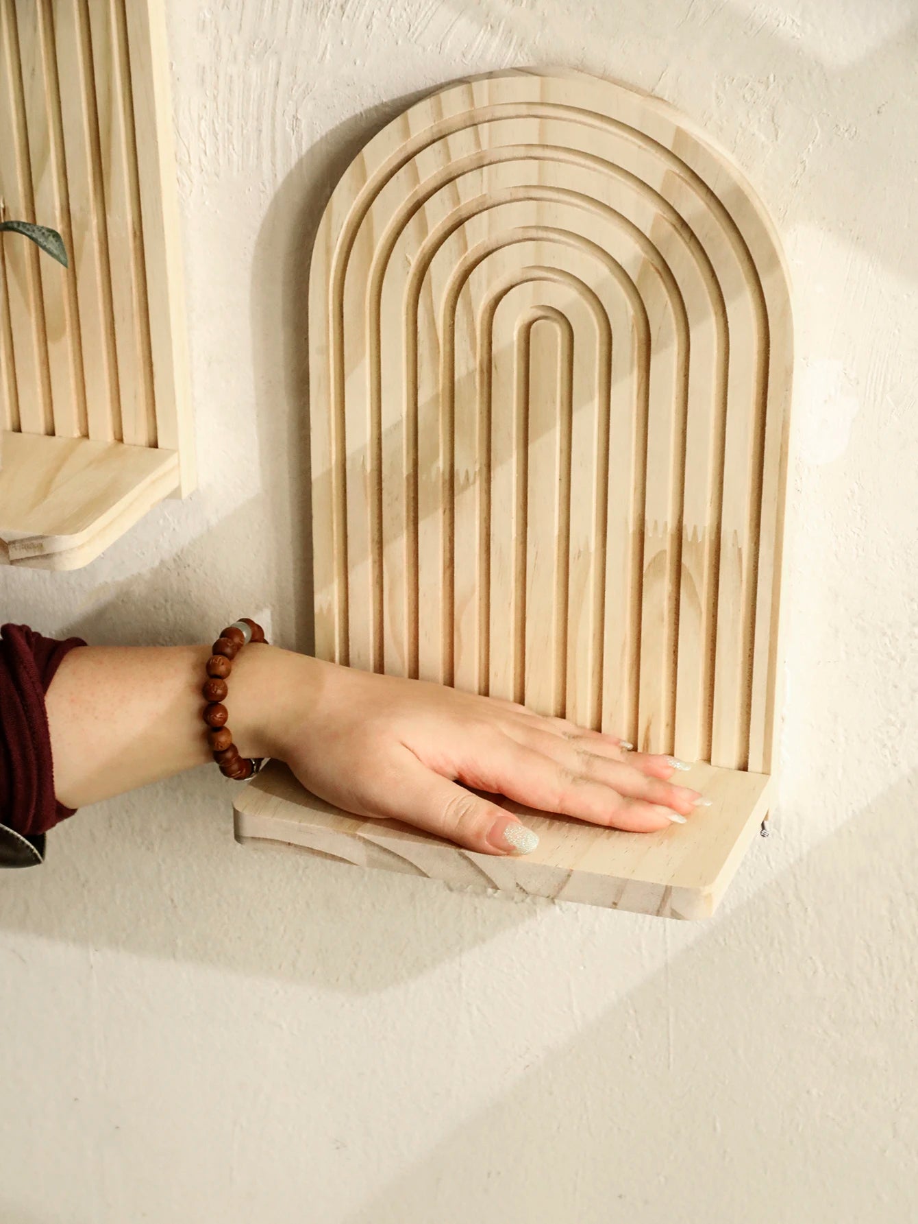 Boho Arch Wooden Floating Wall Shelf – Wall-Mounted Display Rack