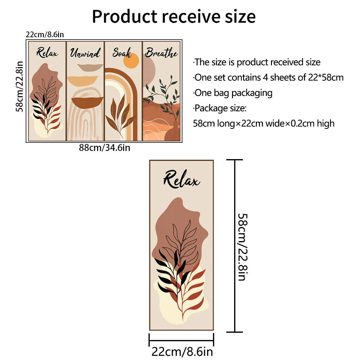 Bohemian Abstract Wall Mural – Self-Adhesive PVC Wallpaper Set (4pcs)