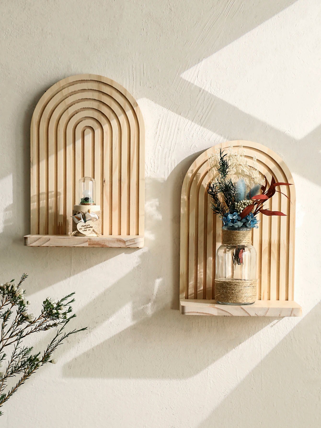 Boho Arch Wooden Floating Wall Shelf – Wall-Mounted Display Rack