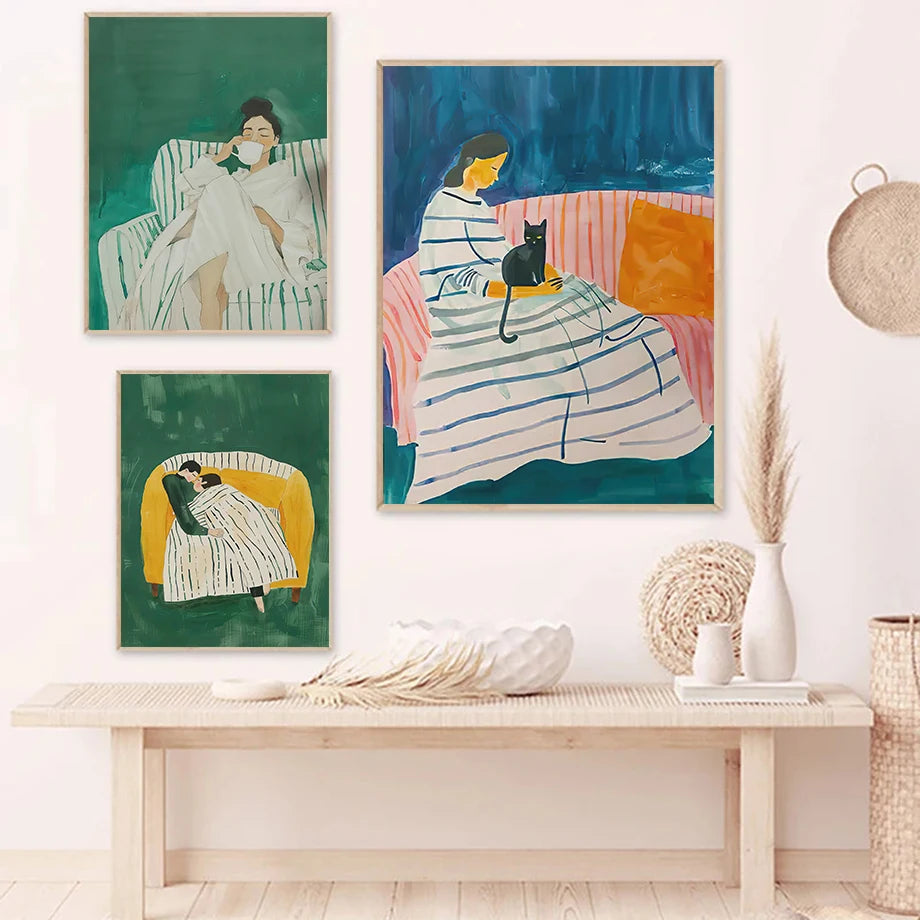 Muse & Whiskers – Woman and Cat Abstract Canvas Print
