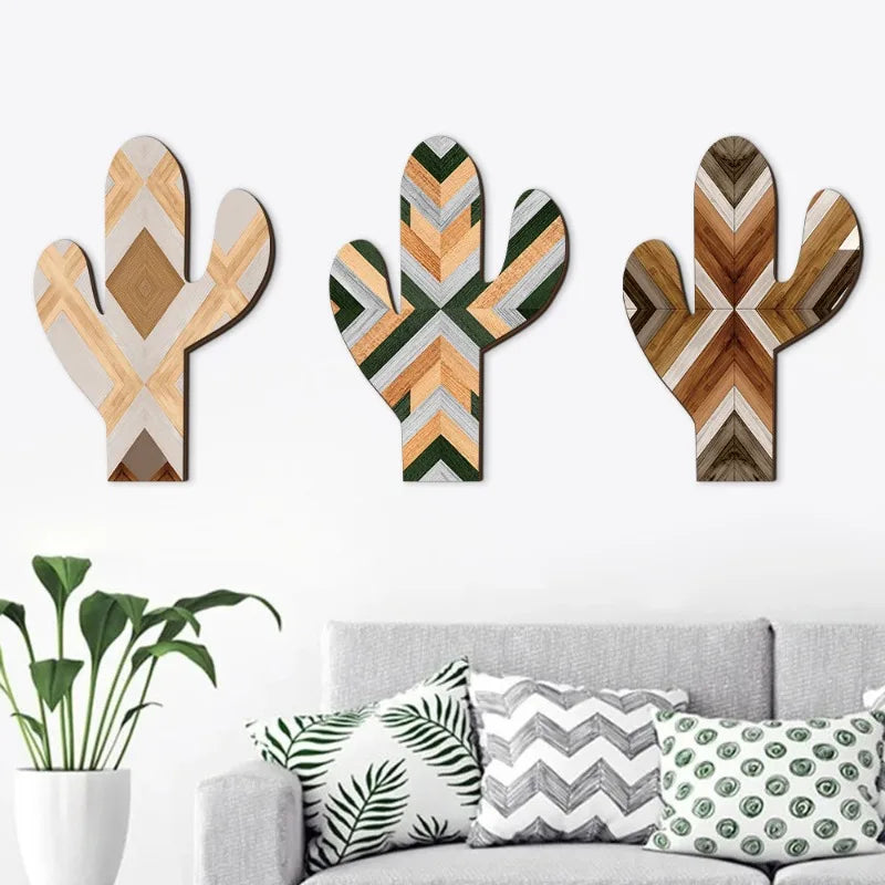 Wooden Cactus Wall Decor Set – Boho Hanging