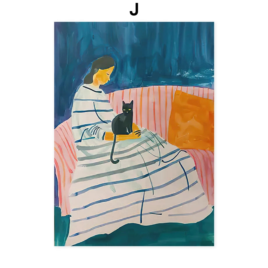 Muse & Whiskers – Woman and Cat Abstract Canvas Print