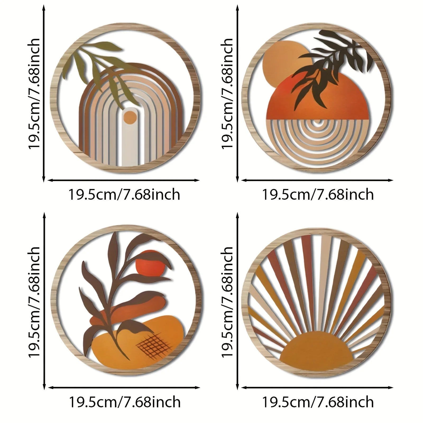 Boho Harmony – 4-Piece Wooden Wall Sculpture Set