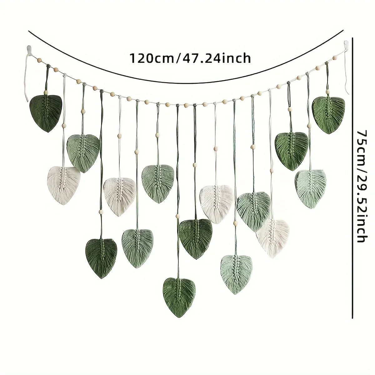 Bohemian Woven Wall Hanging – Green Leaves & Feather Tapestry for Modern Interiors