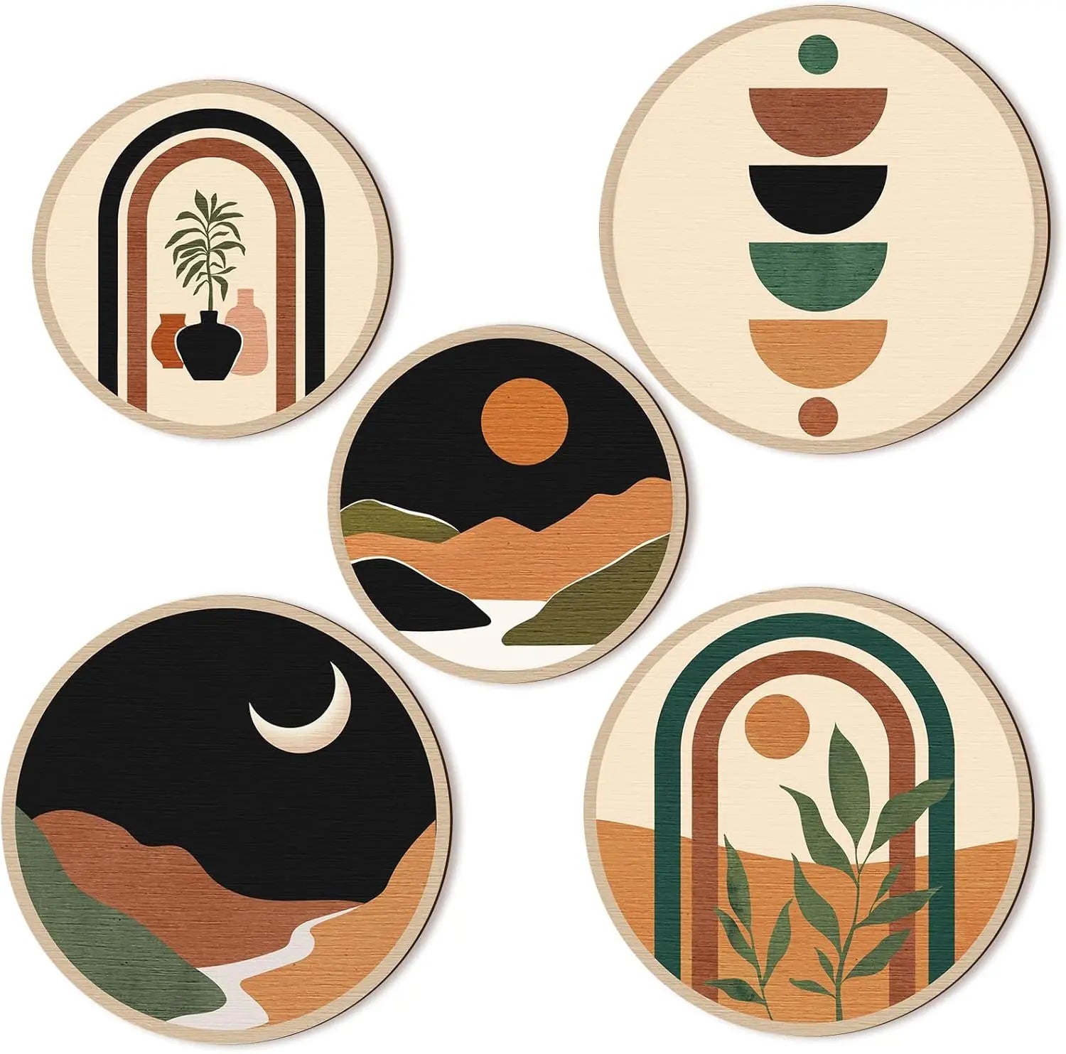 Wooden Circular Wall Art Set – Pastoral Plant