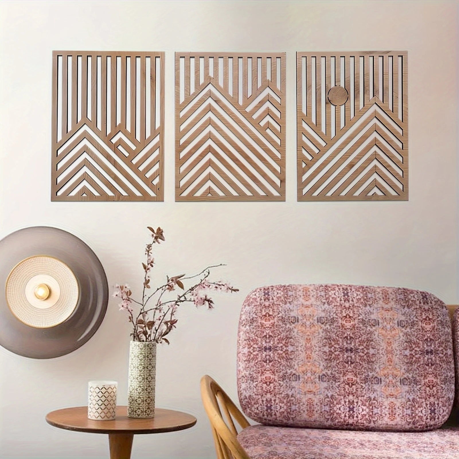 Sunlit Pines – 3-Piece Retro Flat Wooden Wall Art Set