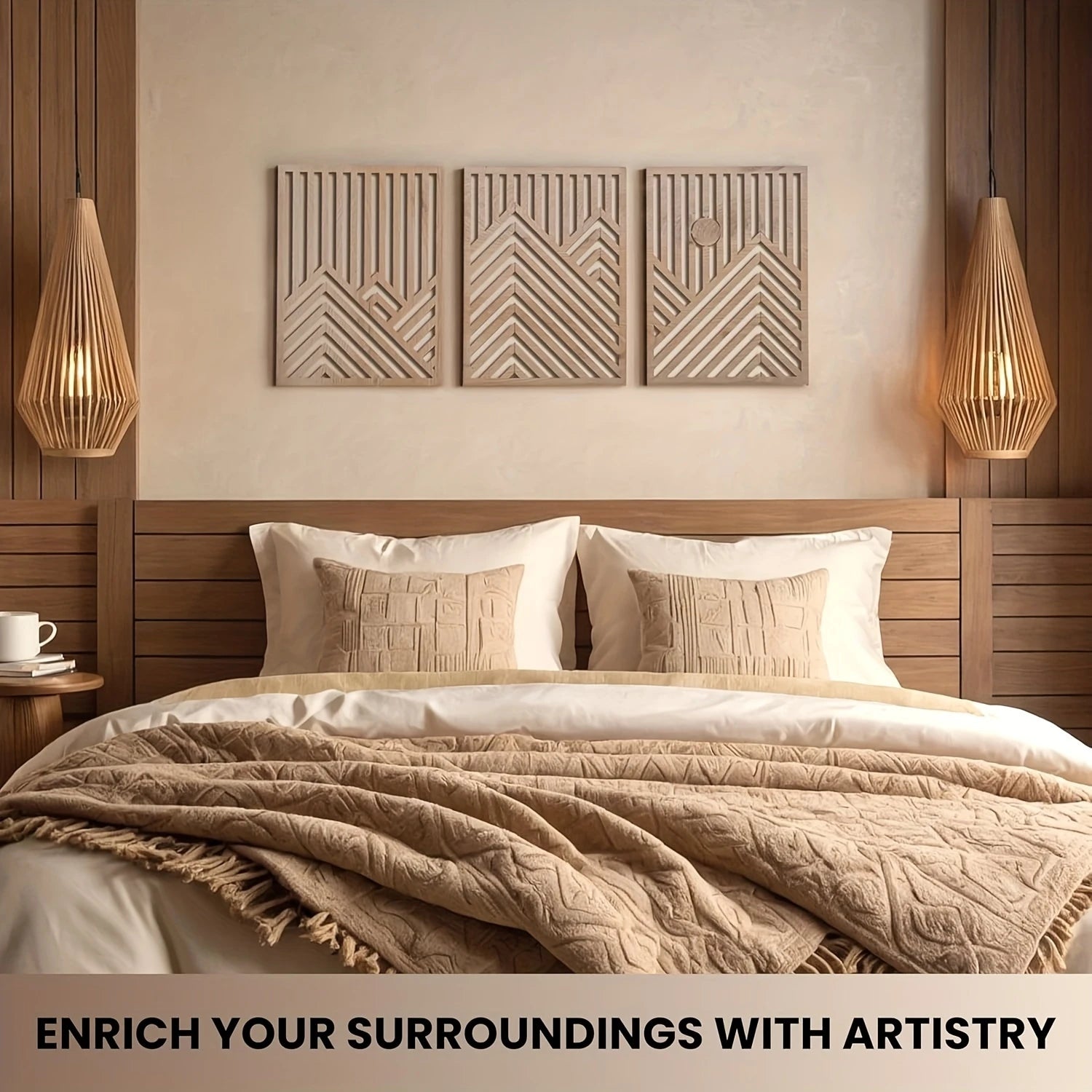 Sunlit Pines – 3-Piece Retro Flat Wooden Wall Art Set
