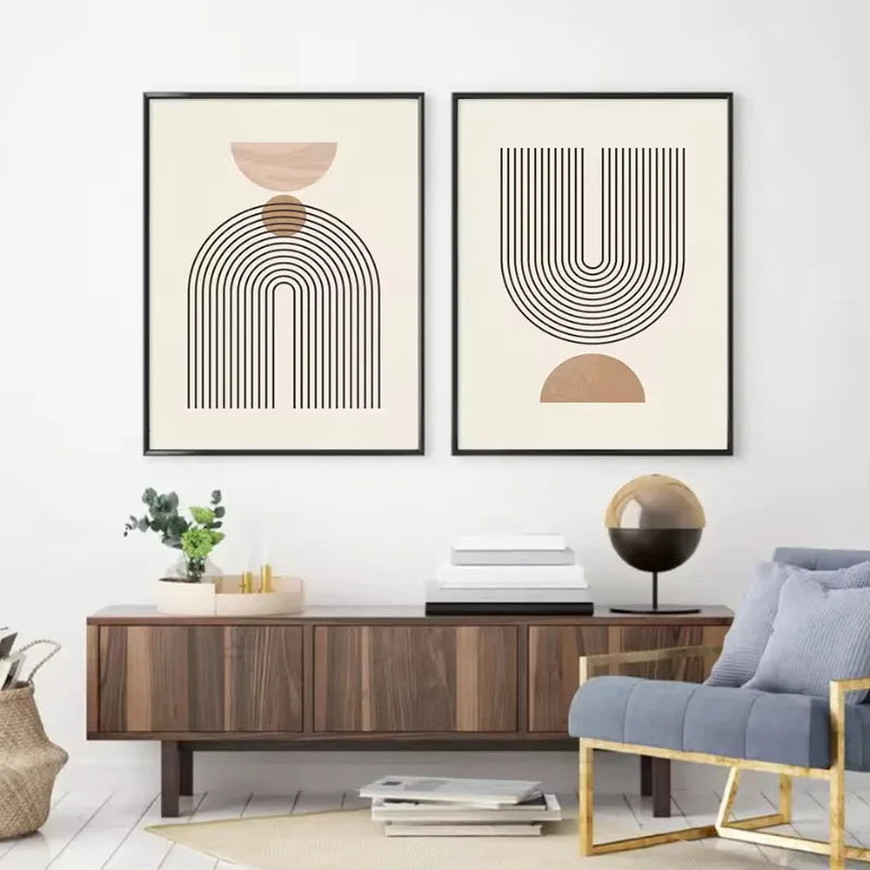 Beige Geometry – Abstract Line Canvas Print