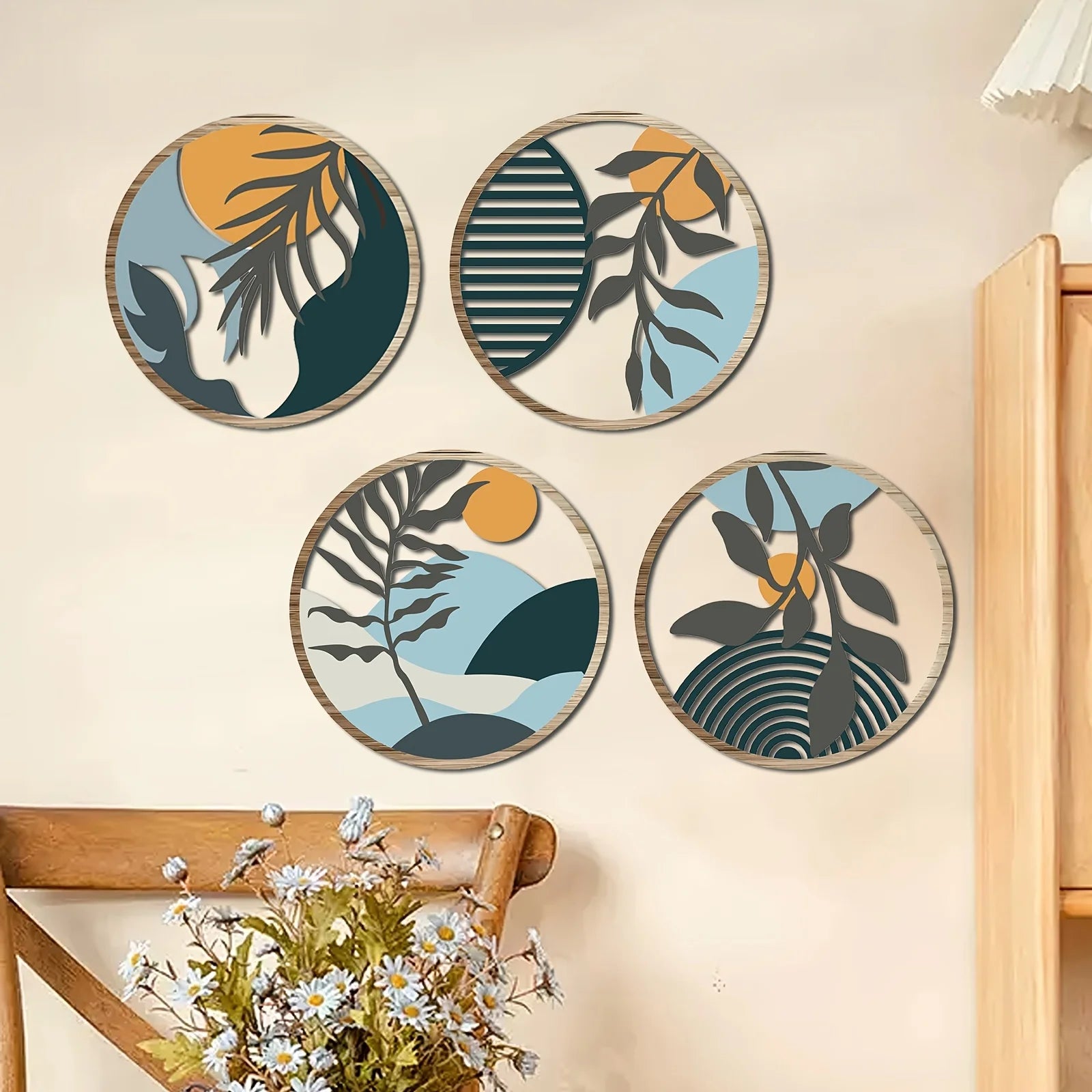 Sahara Carvings – 4pc Bohemian Hollow Wood Wall Art Set