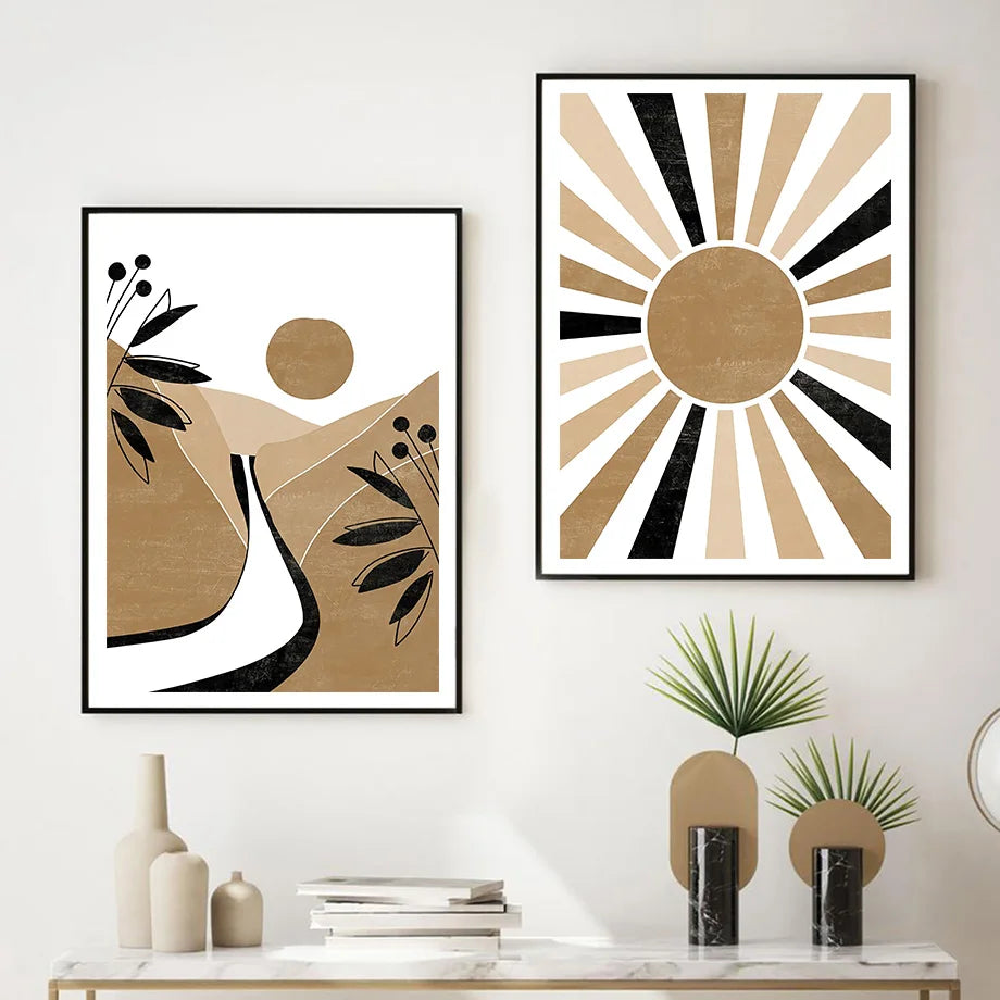 Sol Geometry – Boho Sun & Rainbow Abstract Canvas Print
