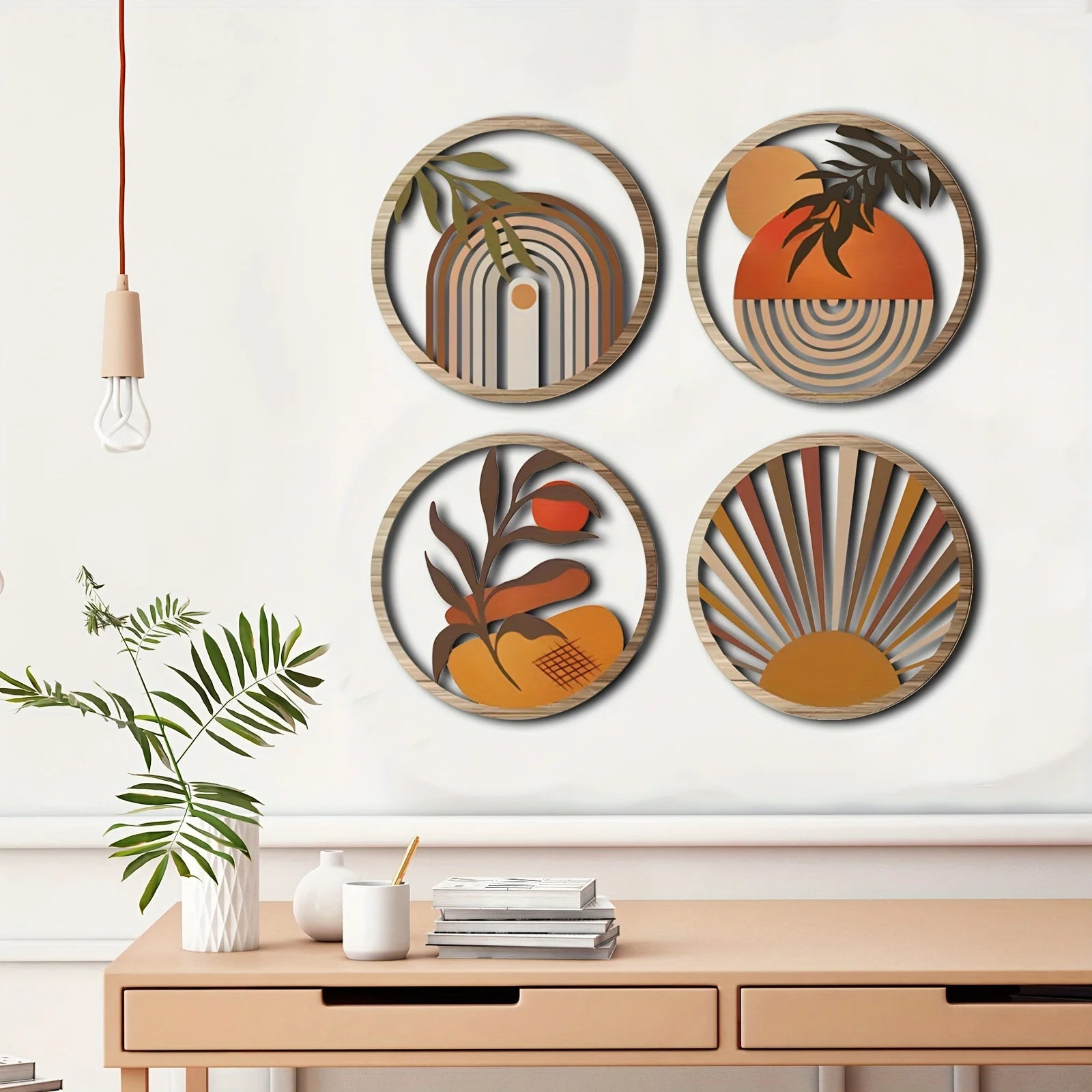 Boho Harmony – 4-Piece Wooden Wall Sculpture Set